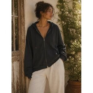 POPFLEX Black Oversized Zip Up Hoodie Sweatshirt L/XL Cotton Blend Activewear